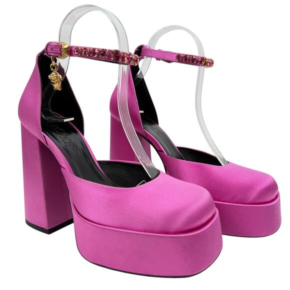 NEW Versace Aevitas Medusa Platform Crystals Pumps Pink Size 37 - Picture 2 of 12